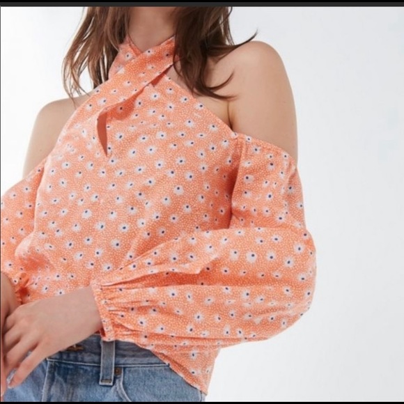 NWOT Urban Outfitters size Small Josie halter top cotton cold shoulder - Picture 4 of 9